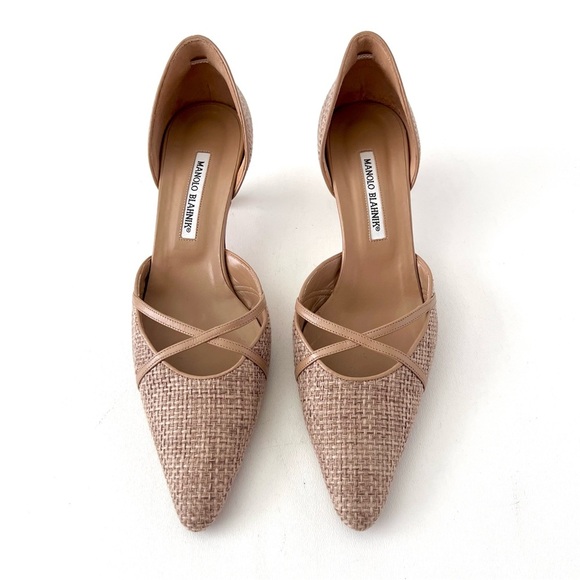 MANOLO BLAHNIK | Vintage Retro D’Orsay Beige Woven Pointed Kitten Heel Pumps 41 - Picture 2 of 14
